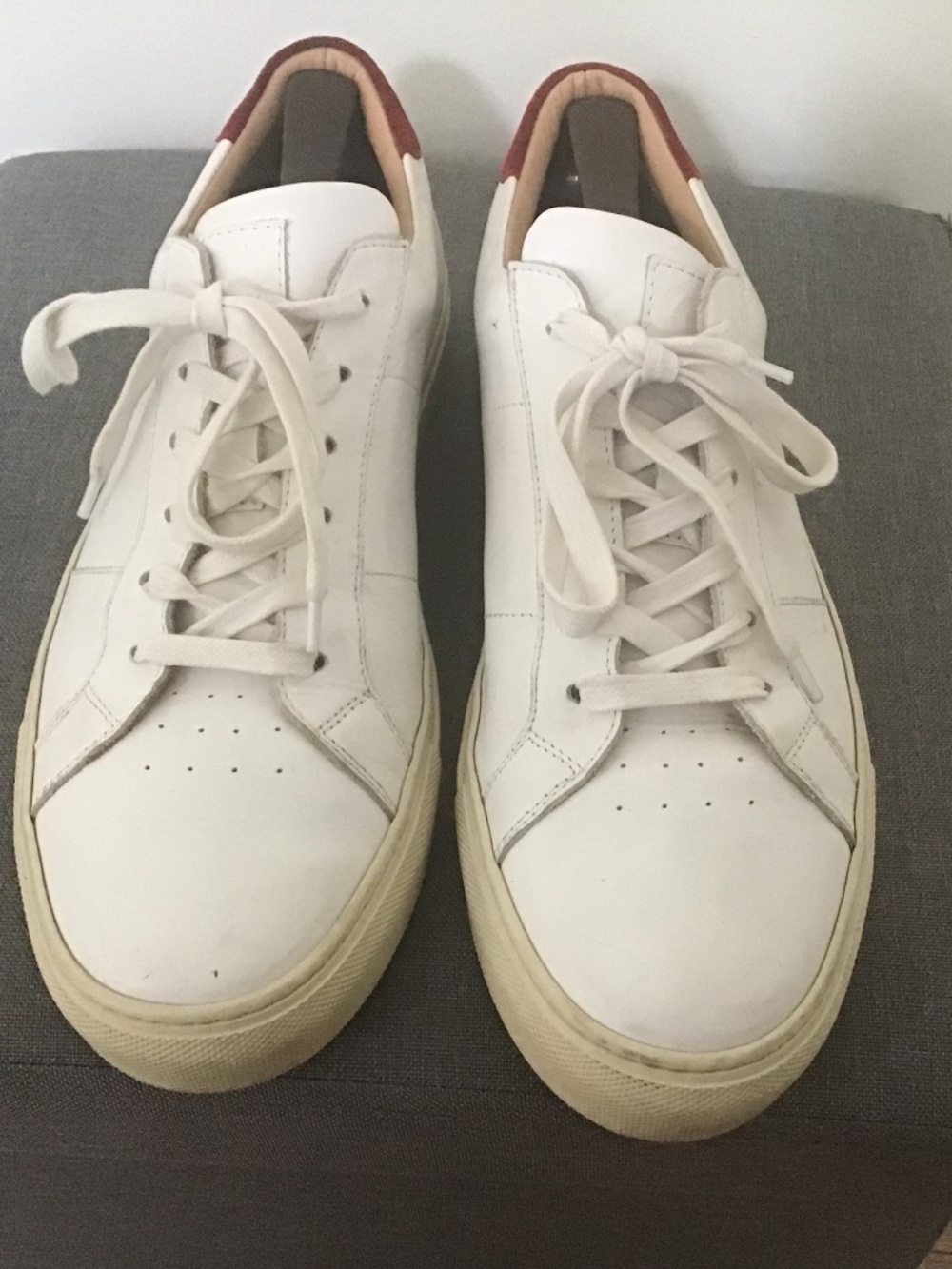 Greats Brooklyn athletic shoes white and red trim all leather made in Italy